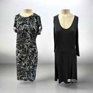 Susan Graver/Antthony, Woman, 2 Casual Dress Black-White$19 Each,Sz L,Long.!